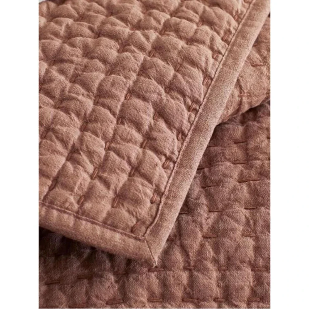 Pottery Barn Pickstitch King Pillow Sham Cotton Linen BRICK GREAT Condition